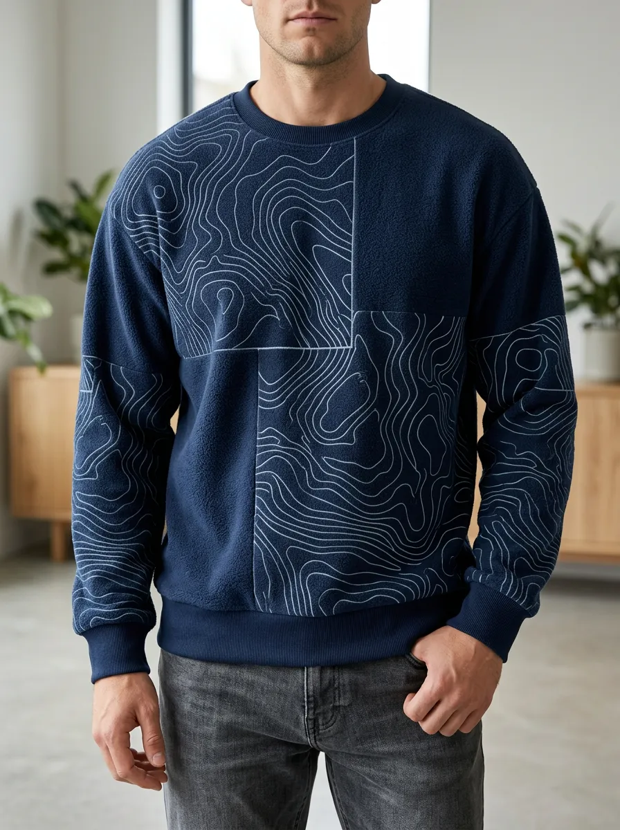 Men's Topographic Print Fleece Sweatshirt