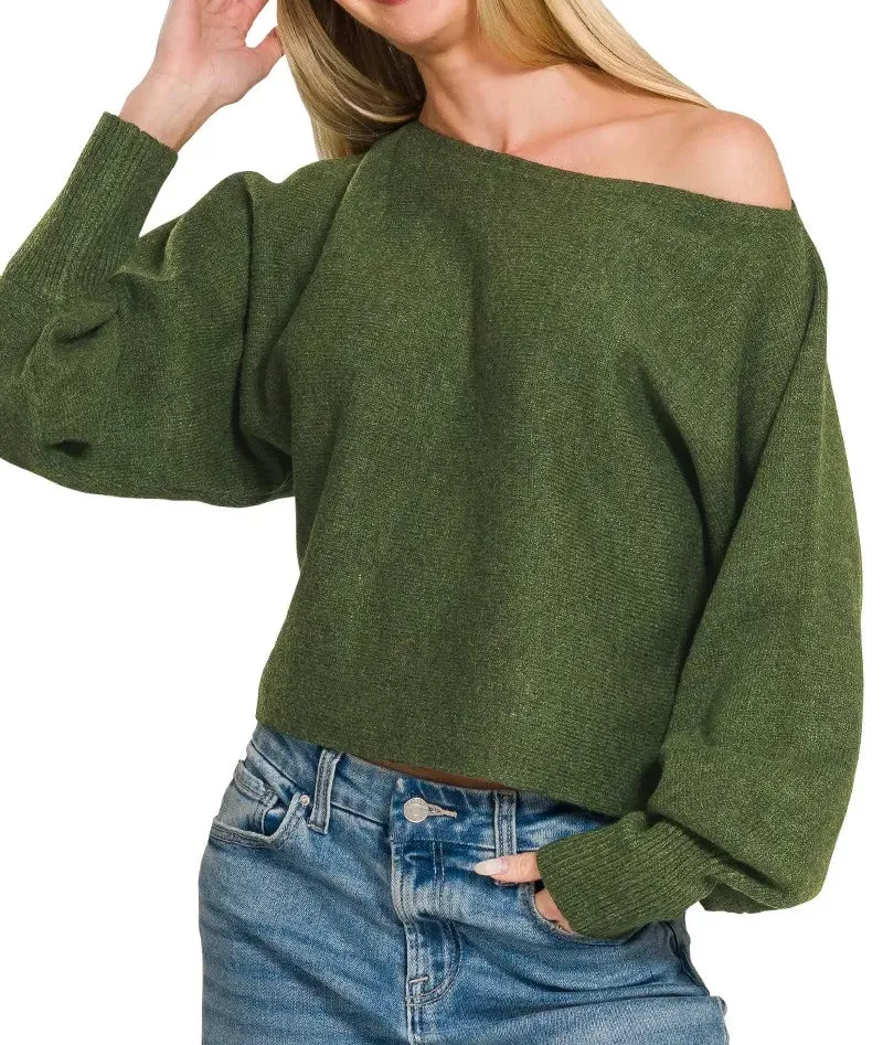 Boat Neck Balloon Sleeve Sweater