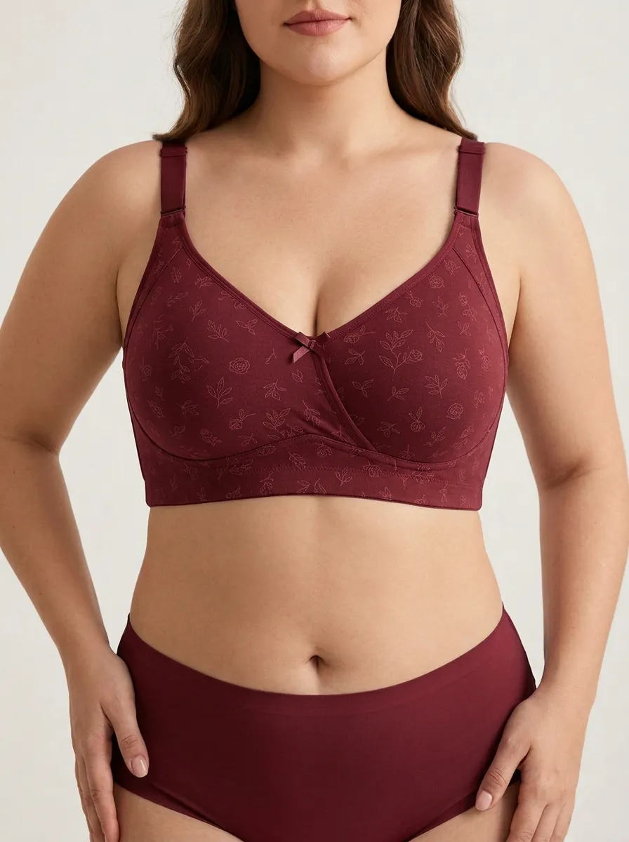 Women's Plus Size Lavender Floral V-Neck Bow-Detail Wireless Bralette