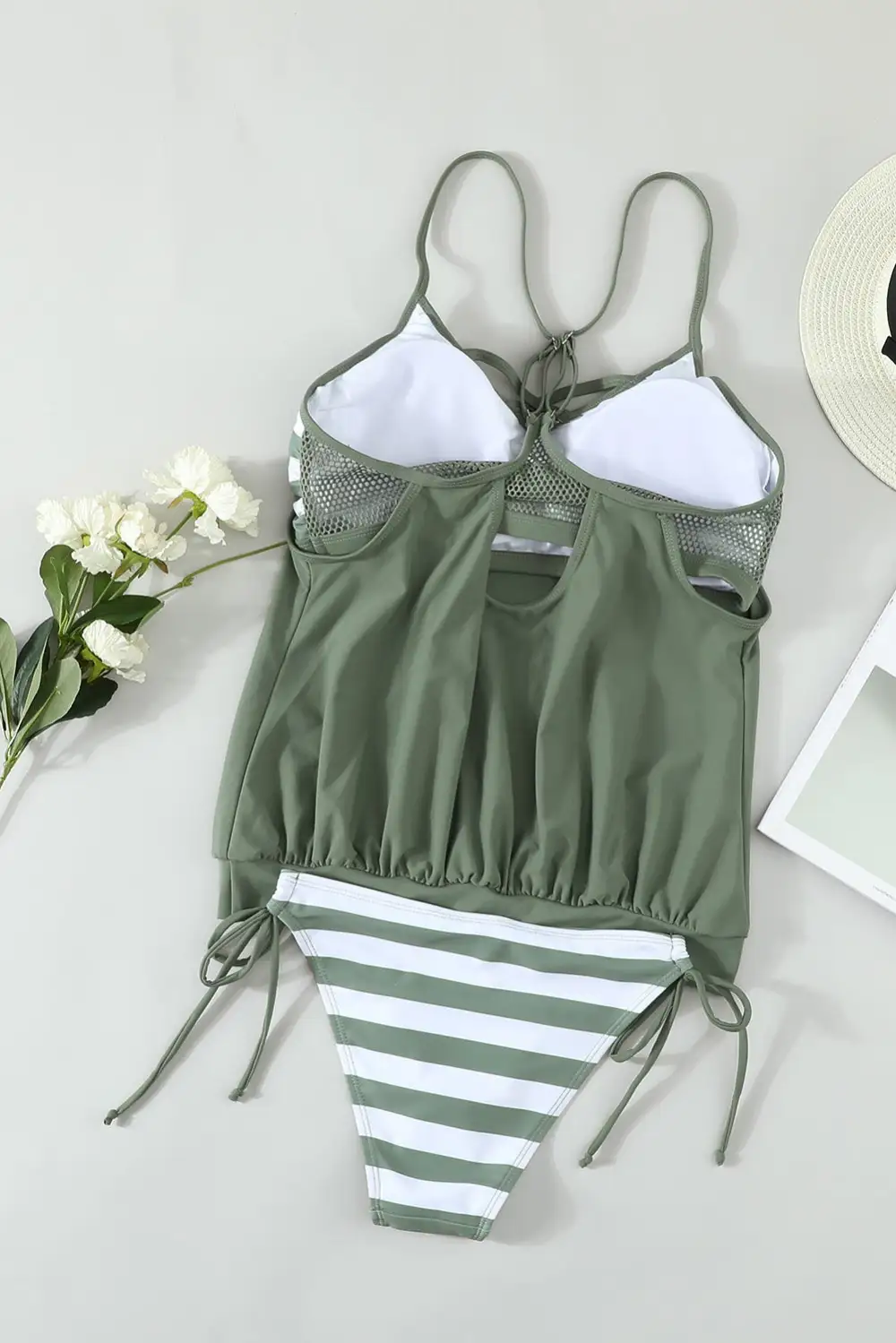 Swimwear Strappy Criss Cross Back Tankini Top with Bikini Bottom Bathing Suits