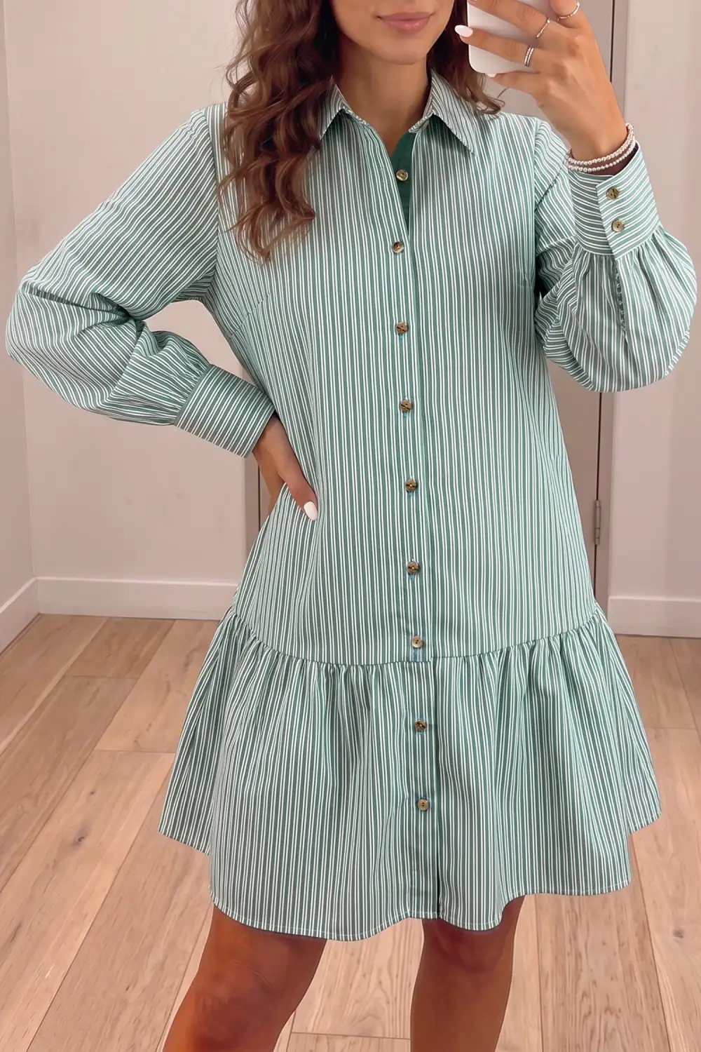 Women's Striped Long Sleeve Shift Mini Dress