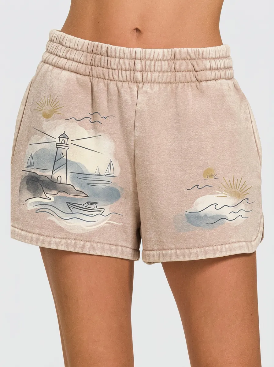 Women's Nautical Beach Lover Lighthouse Ocean Coastal Graphic Shorts