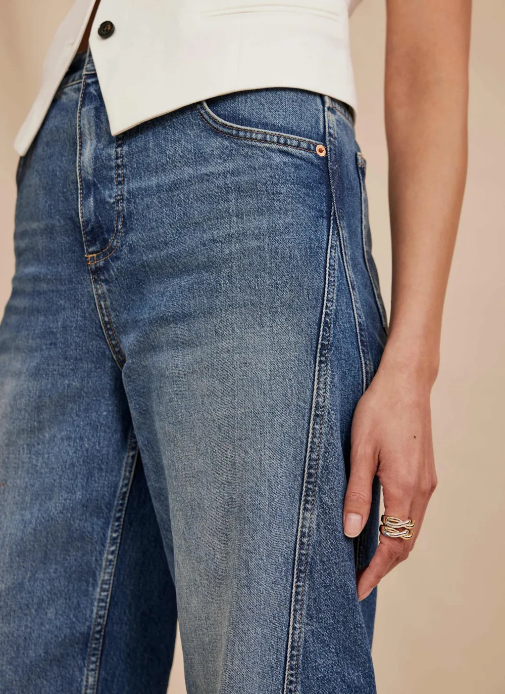 Plain Casual Style Wide-Leg Jeans