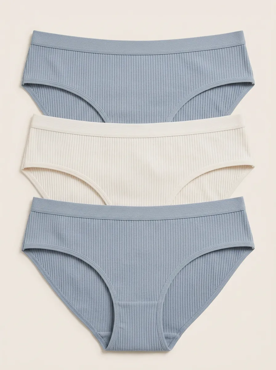 Women's Cream Mid-Rise Ribbed Seamless 3-Pack Briefs