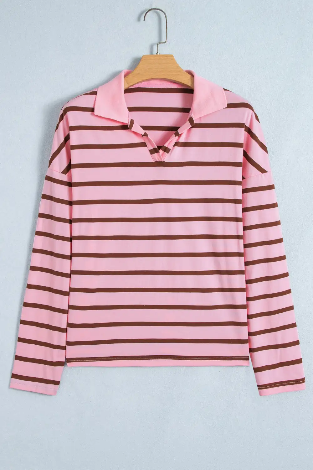 Women's Striped Collared Long Sleeve Top