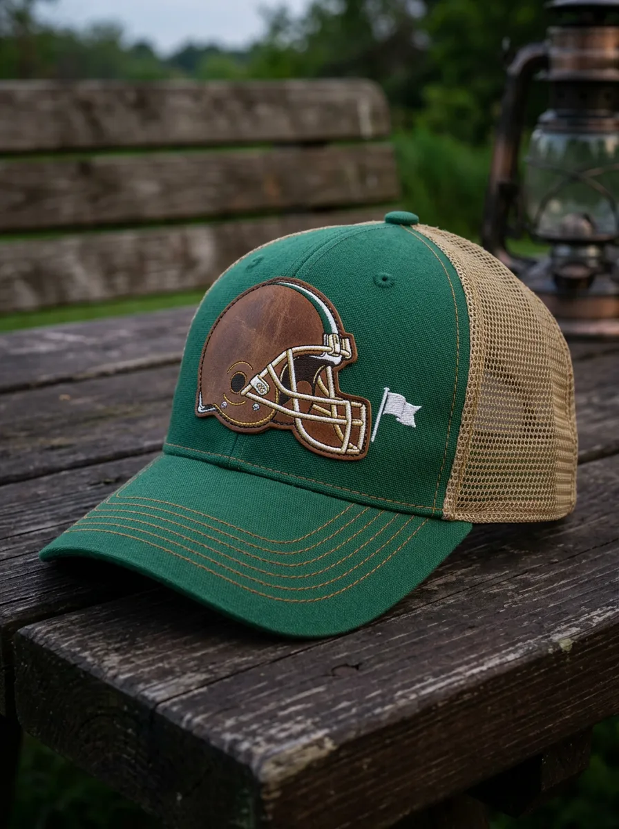 Men's Stadium Football Fan Leather Helmet Patch Mesh Trucker Cap