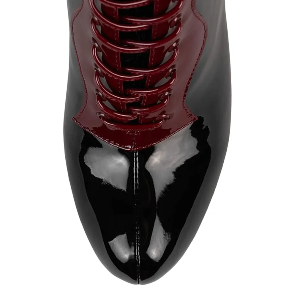 Patent Lace-Up Zip-Up Stiletto-Heel Knee-High Boots