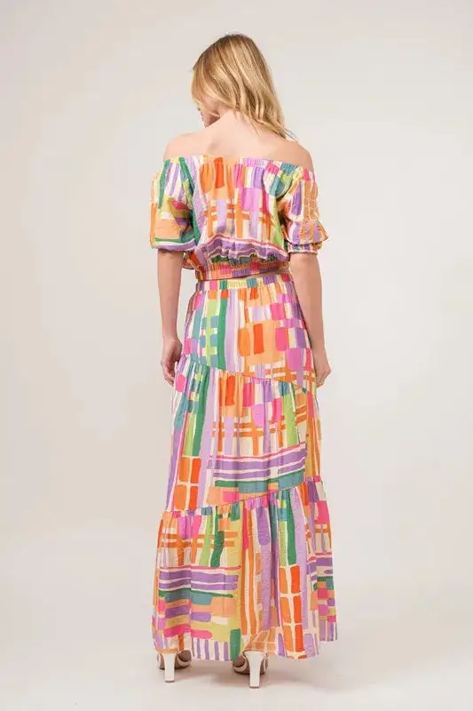 Asymmetric Geo Printed Tiered Skirt
