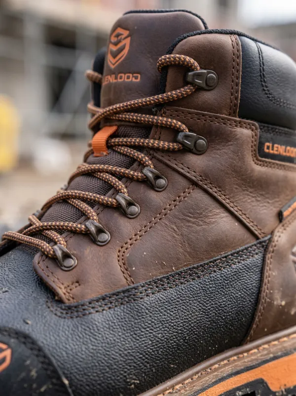 Men's Construction Waterproof Brown Leather Printed Work Boots