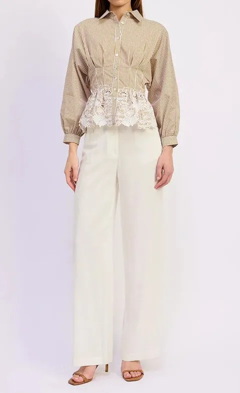 Beige Lace Peplum Blouse Top