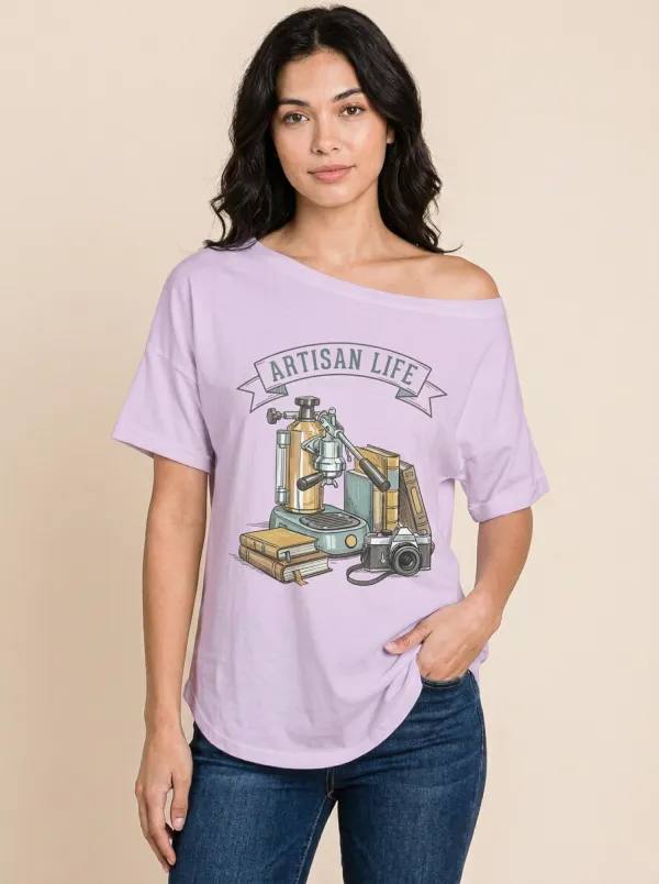 Women's Artisan Life Coffee Camera Books Graphic T-Shirt