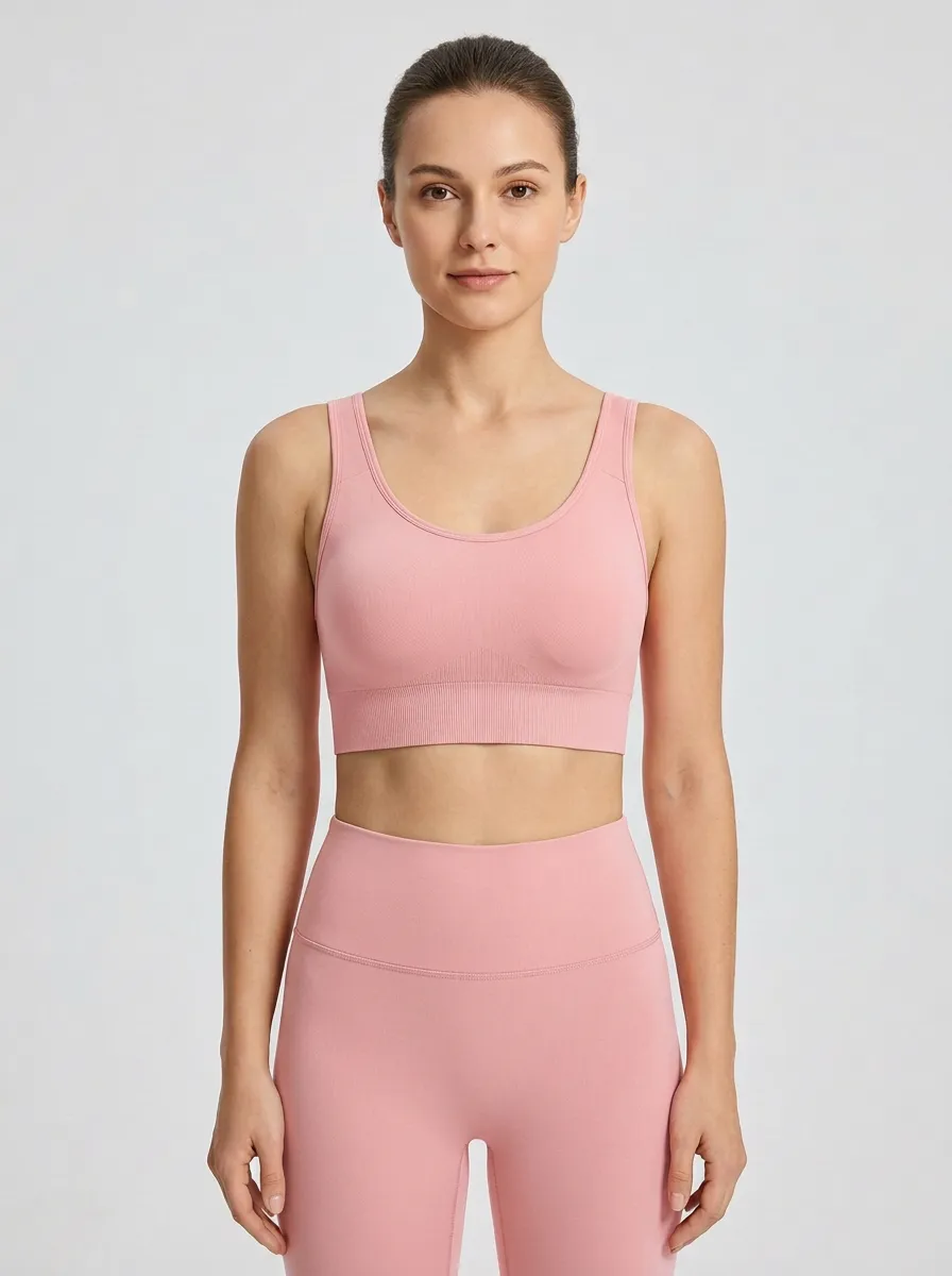 Women's Scoop-Neck Ribbed Seamless Wide-Strap Wide-Band Cropped Sports Bra