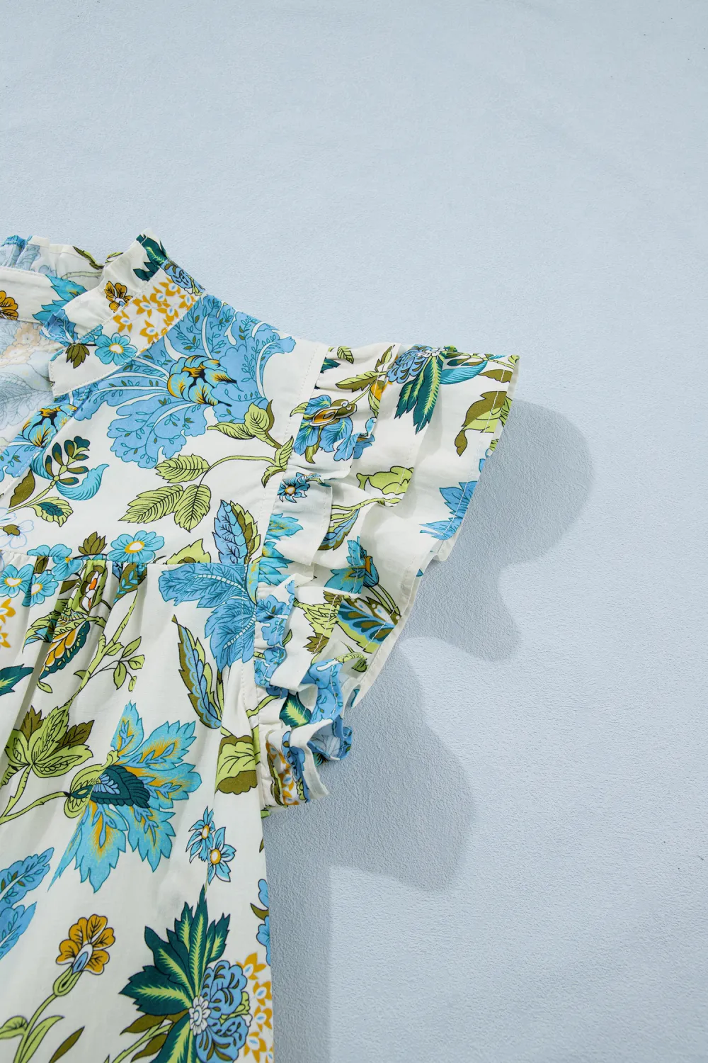 Beige Floral Ruffle Sleeve Dress
