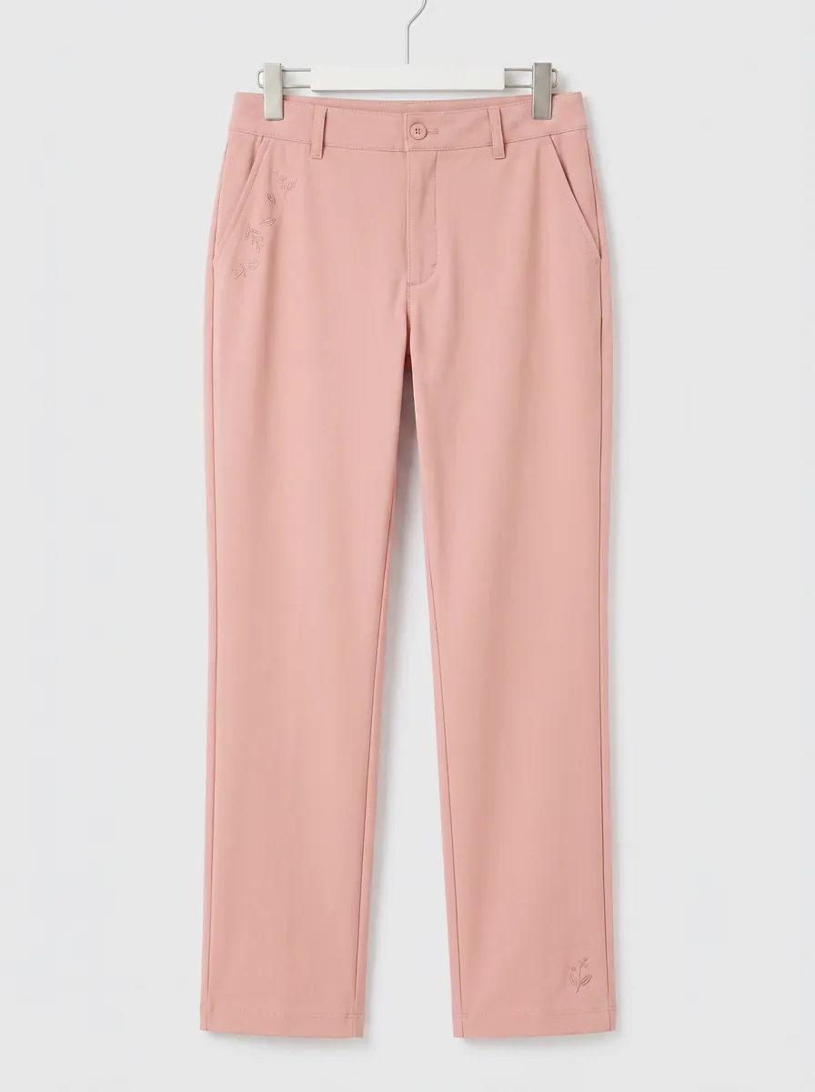 Women's Streamlined Weekend Floral Embroidered Mid Rise Straight Leg Pants