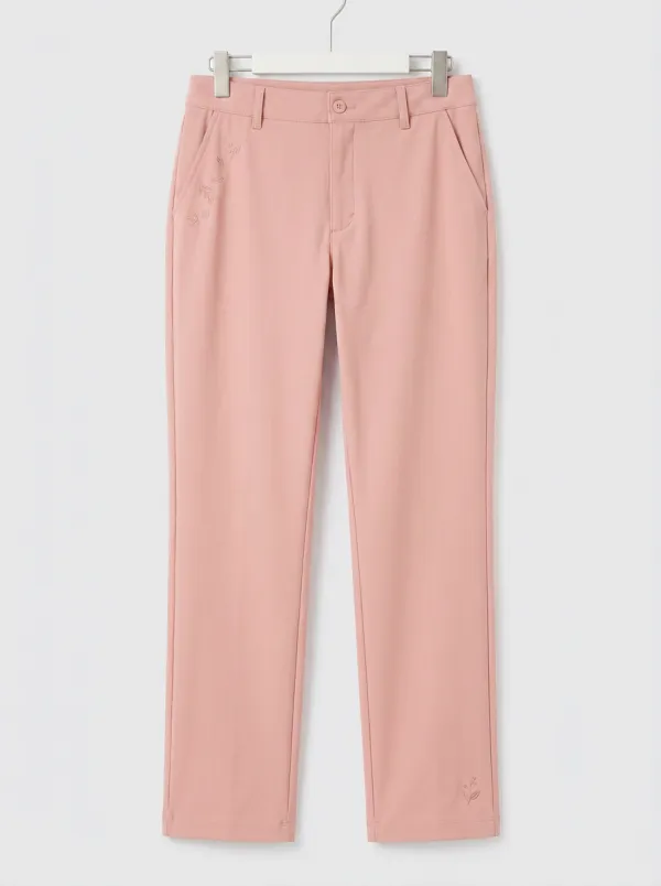 Women's Streamlined Weekend Floral Embroidered Mid Rise Straight Leg Pants