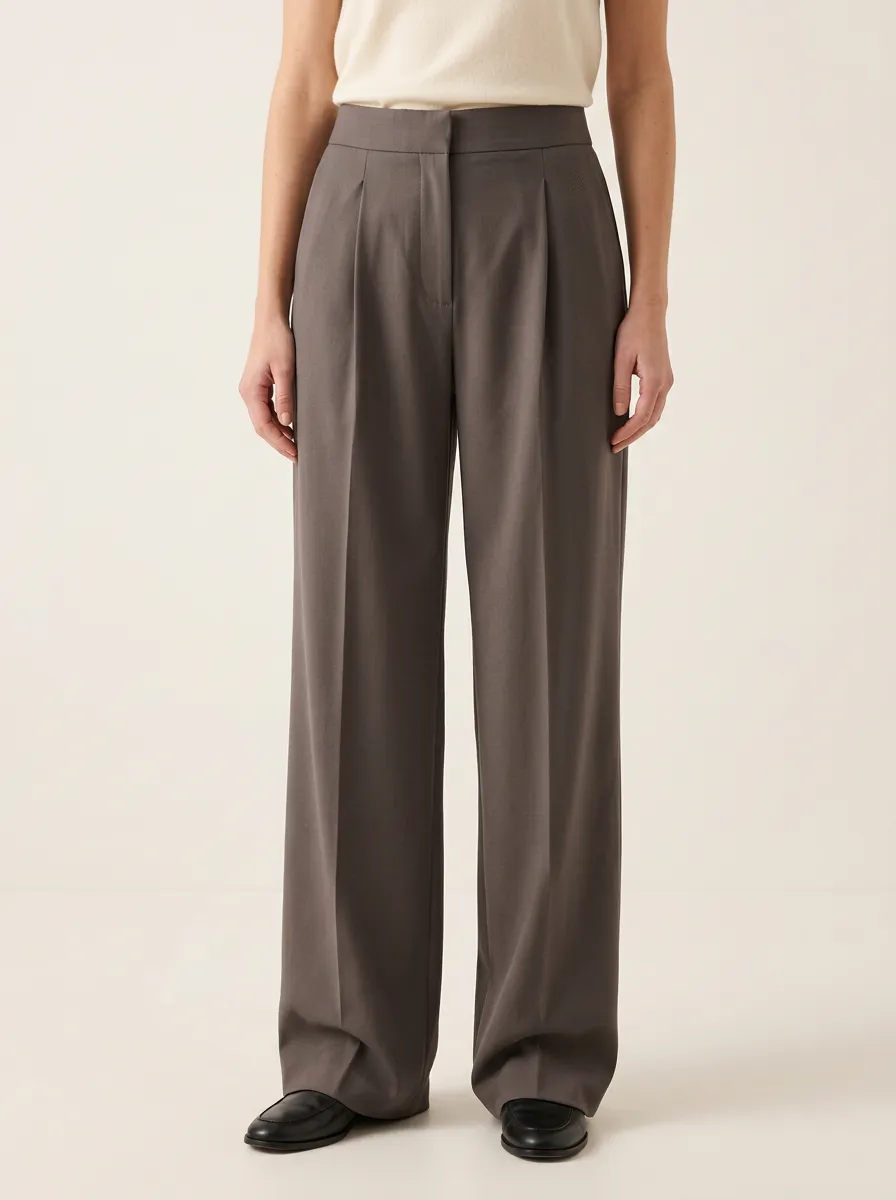 Polished Pleated High Rise Wide Leg Trousers