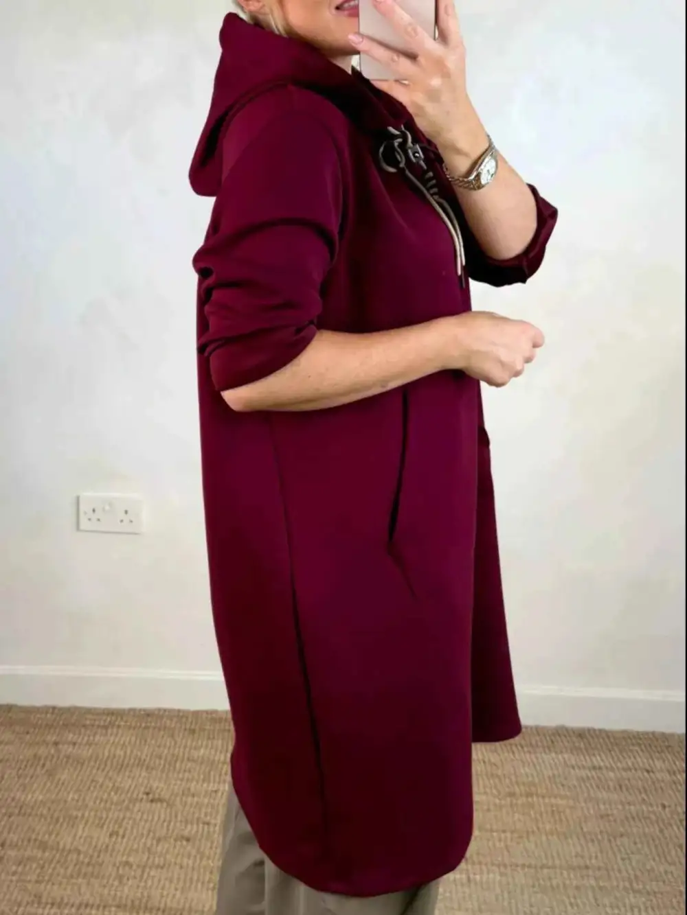 Plus Size Casual Drawstring Hooded Sweatshirt Dress