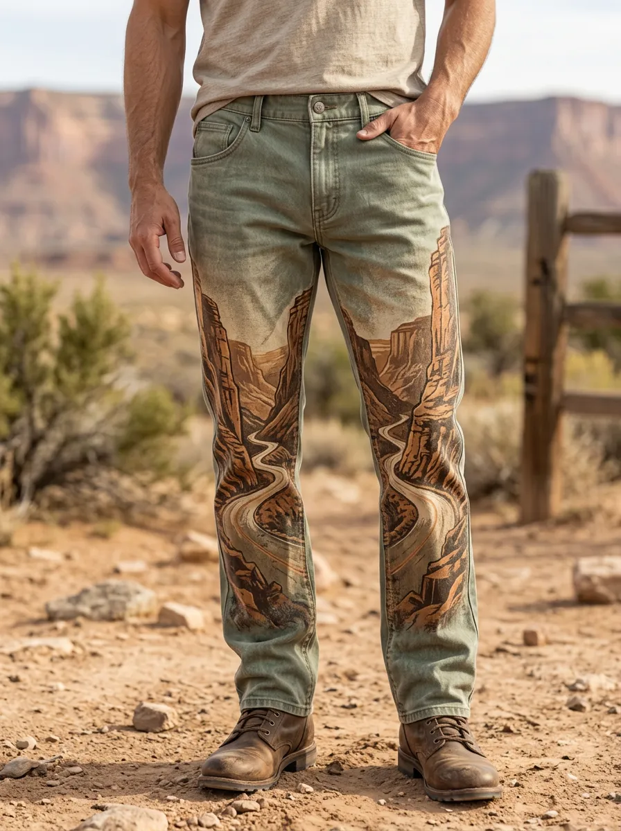 Men's Western Landscape Canyon Road Printed Pants