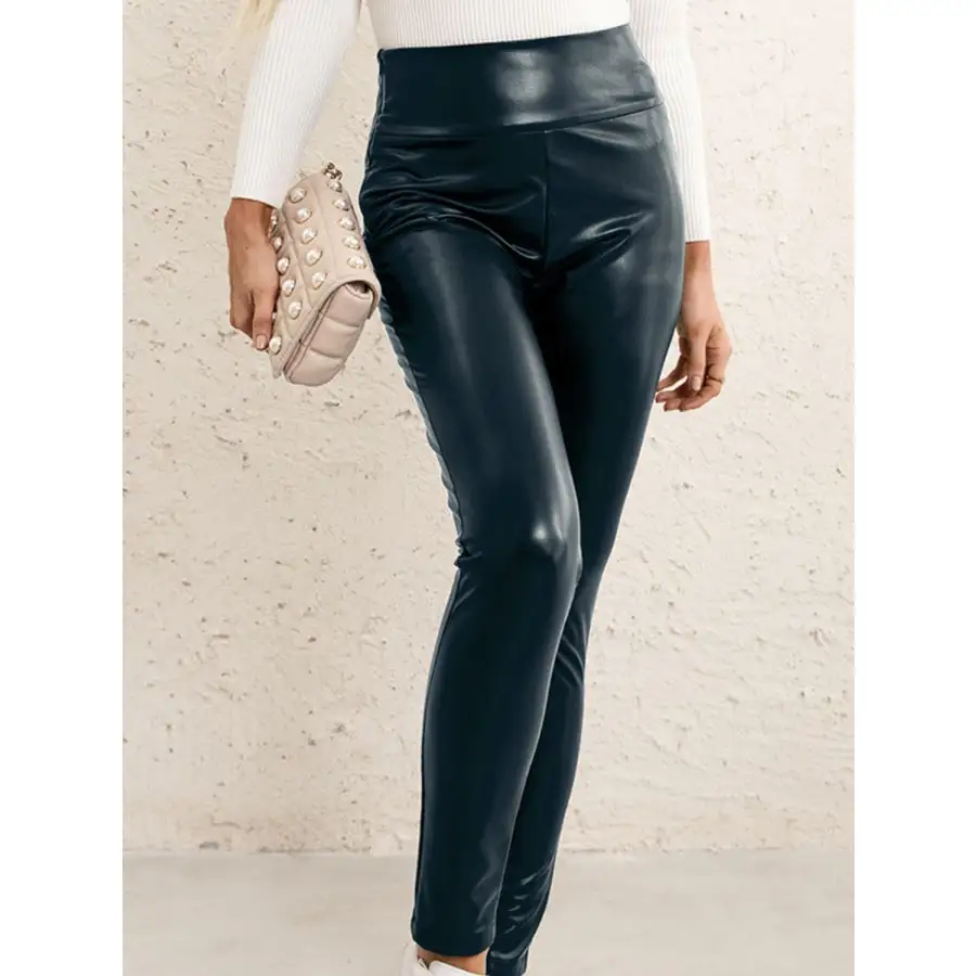 Pu High Waist Straight Pants