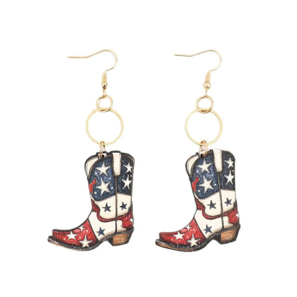 Wooden Boot Shape Drop Earrings