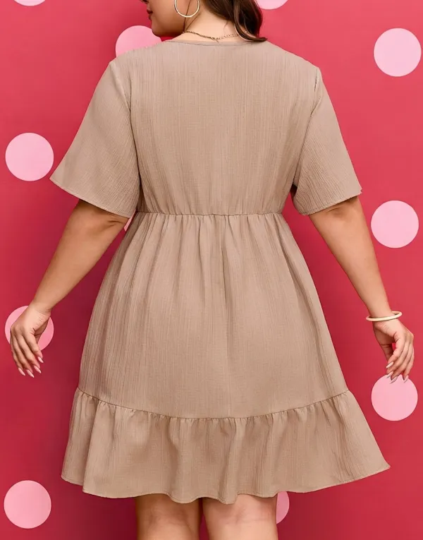Women's Textured Short Sleeve Ruffled Mini Dress