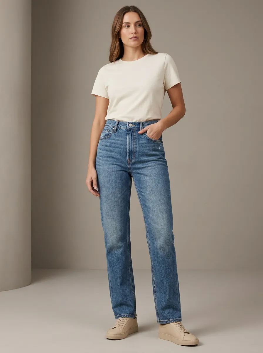 Straight-Leg Denim Casual Daily-Wear Denim Jeans