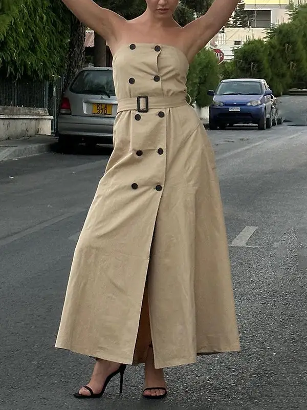 Loose Buttoned Belted Maxi Dress