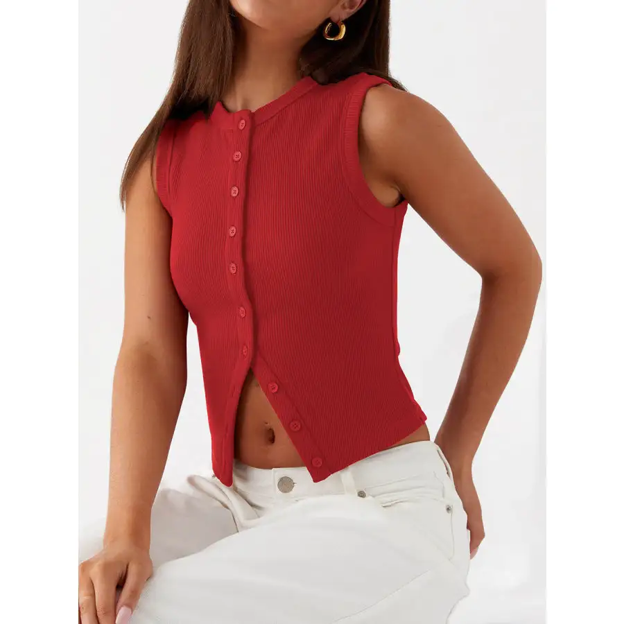 Button Up Round Neck Tank