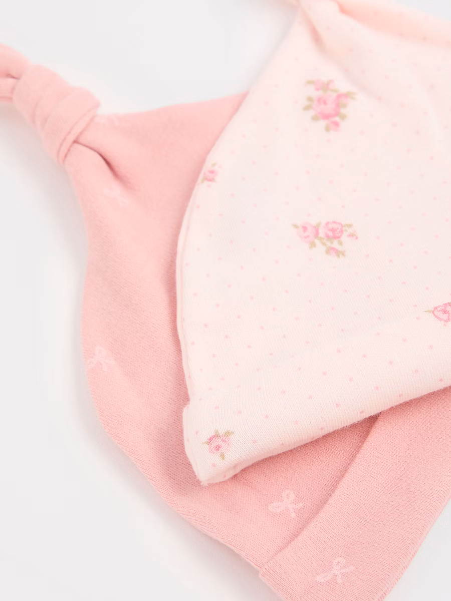 Pink Floral and Bows Newborn Hat and Mittens Set 2 Pack detail 1