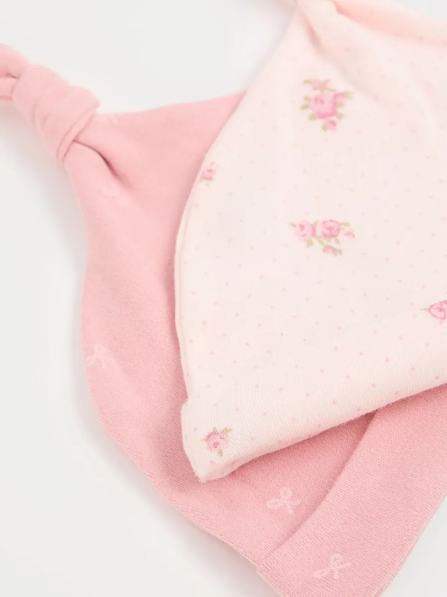 Pink Floral and Bows Newborn Hat and Mittens Set 2 Pack