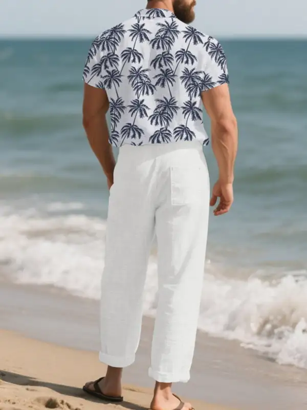 Men's Full Size Tropical Palm Print Button Up