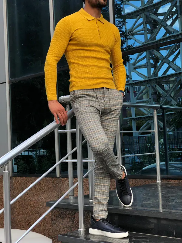 Contemporary Polo Collar Slim Fit Knit Sweater