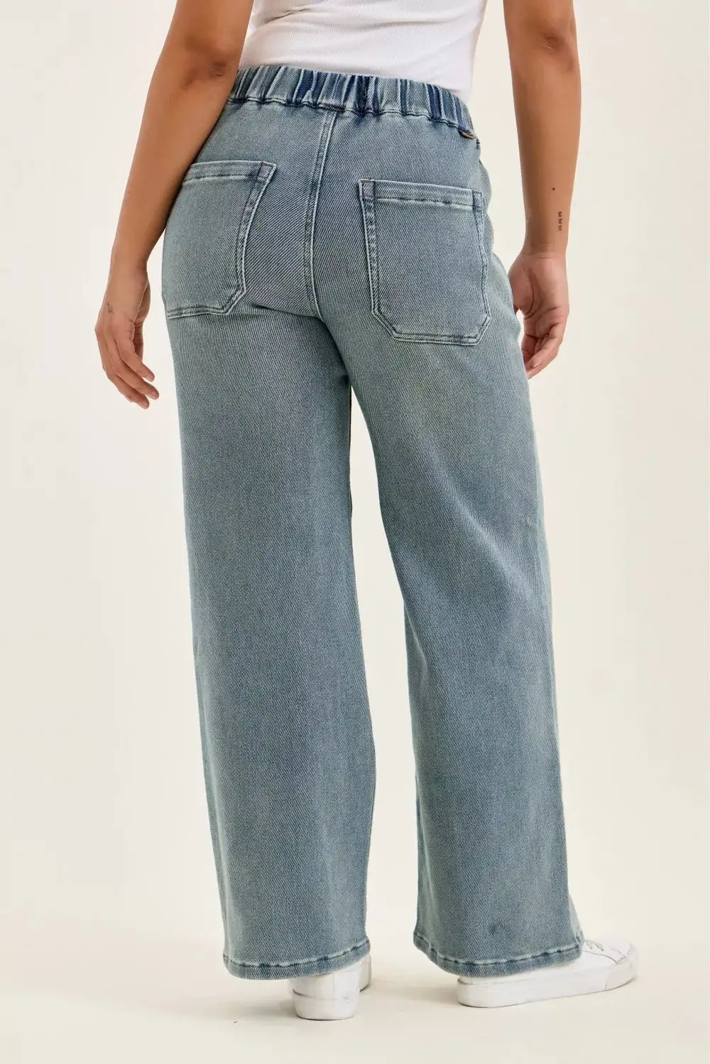 Denim Wide Leg Relaxed Fit Drawstring Jeans