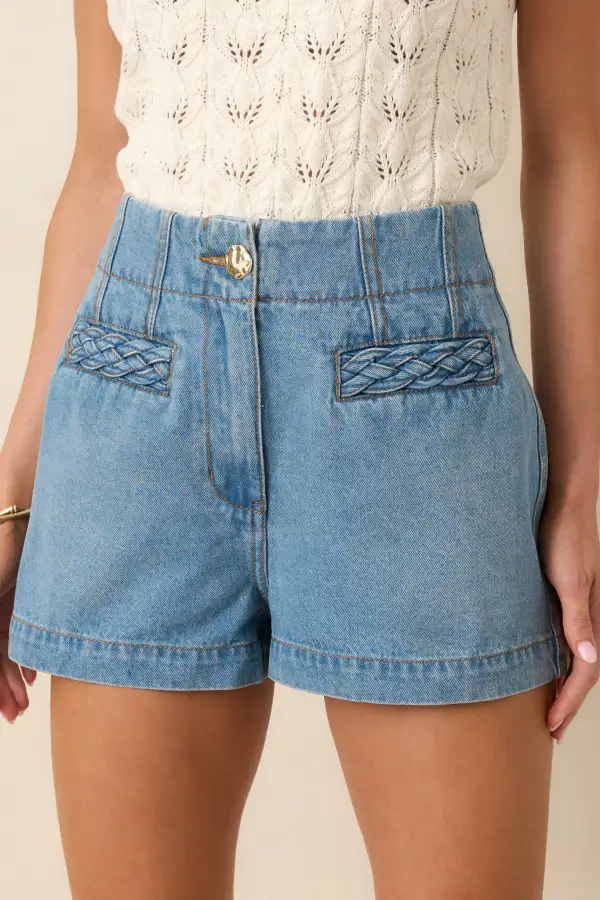 High-Waisted High-Rise Cotton-Blend Denim Shorts