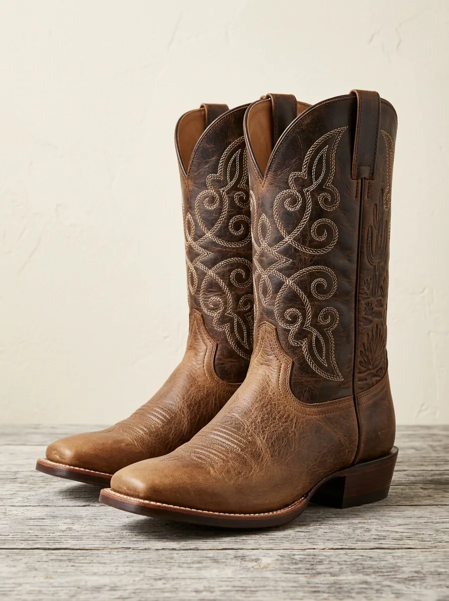 Traditional Embroidered Floral Detailed Western Boots