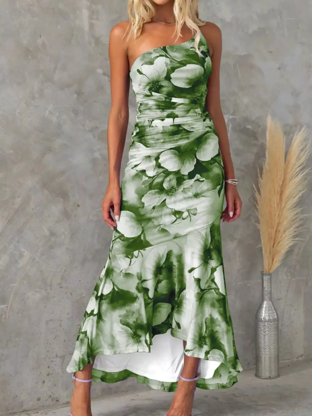 Floral Printed Ruched Maxi Dress
