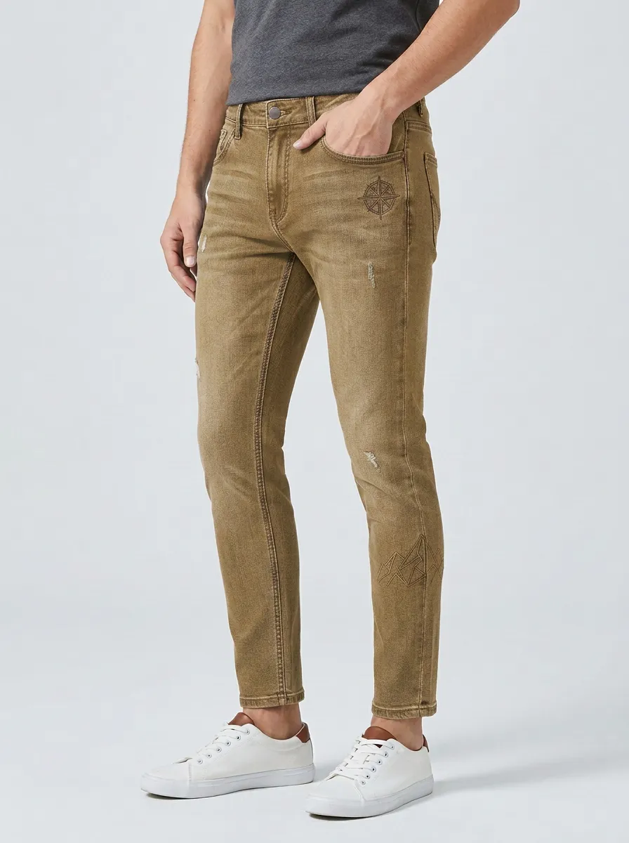 Men's Mid-Blue Outdoor Compass Mountain Slim Fit Jeans