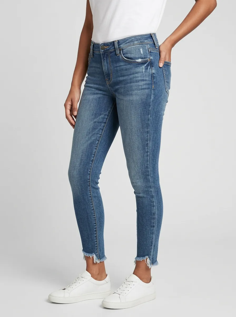 Women's Distressed Frayed Hem Slim Fit Jeans