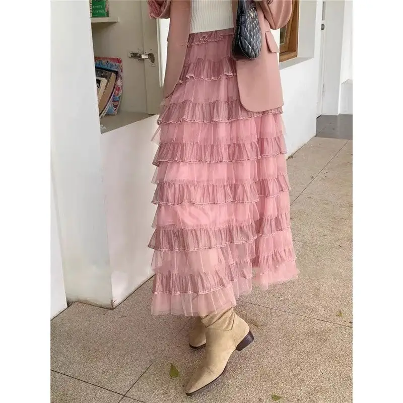 Streamlined Layered Mesh Midi Skirt