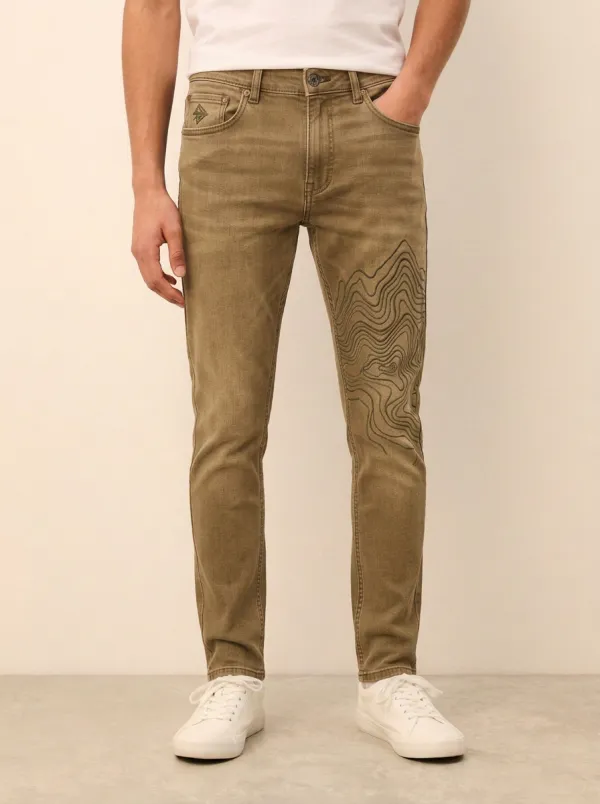 Men's Charcoal Grey Outdoor Topographic Map Stretch Jeans