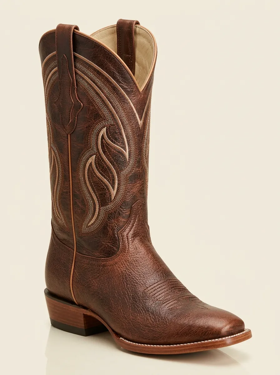 Men's Grain-Texture Embroidered Western Boots