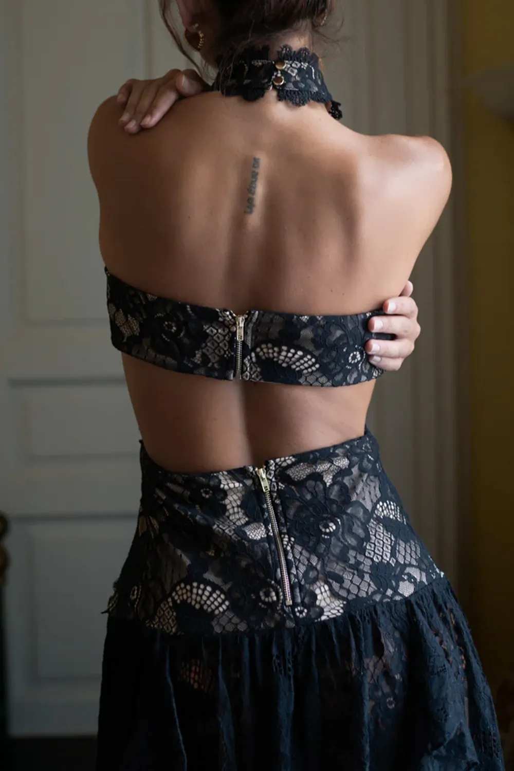Black Lace Drop Waist Maxi Dress