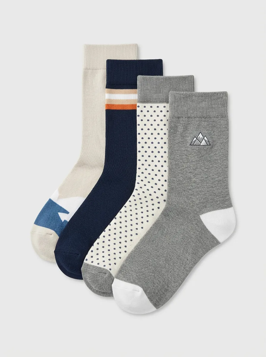 Relaxed Mountain Graphic Crew Profile Men's Four Pair Socks
