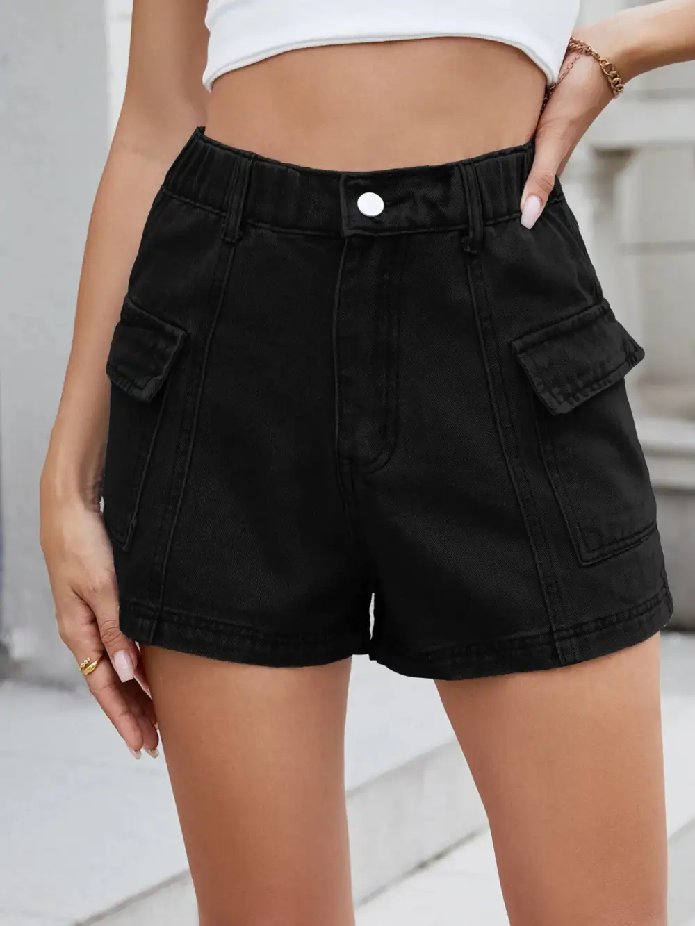 High Waist Cargo Shorts Denim Pants