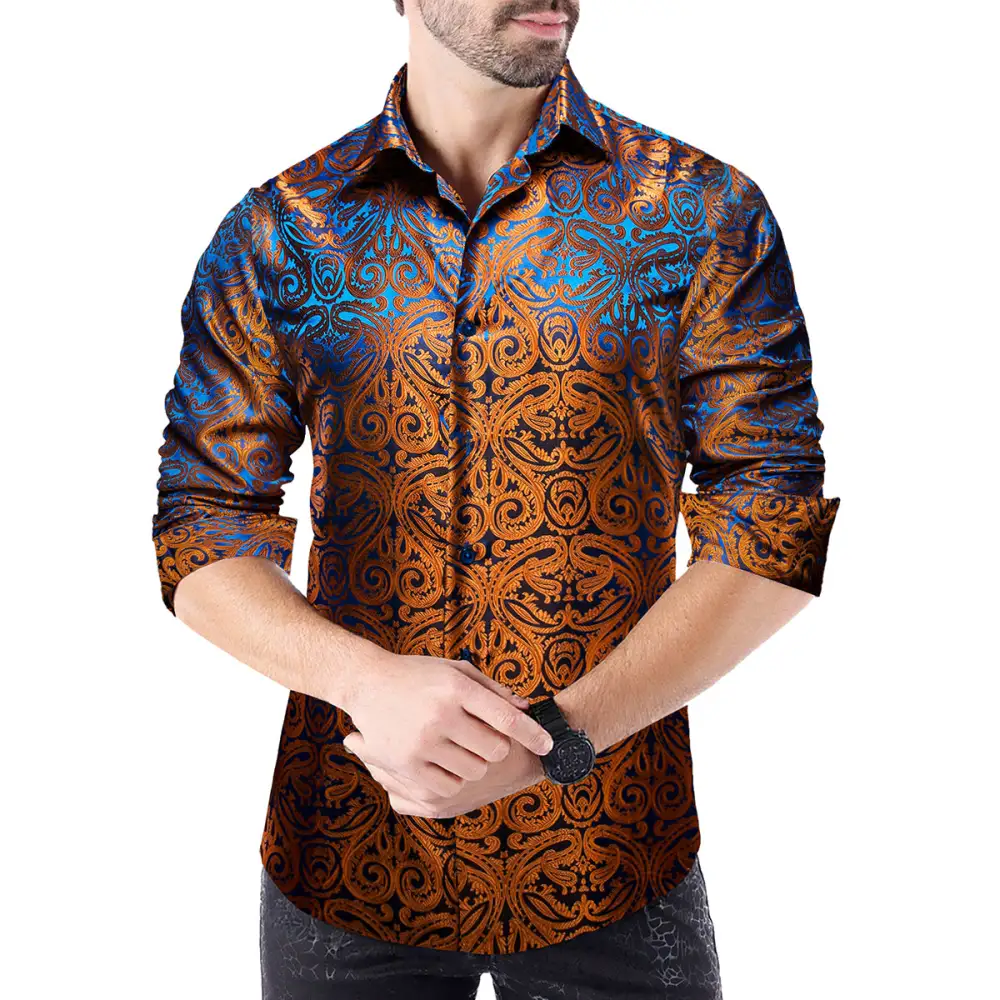Formal Paisley Long Sleeve Silk Dress Shirt