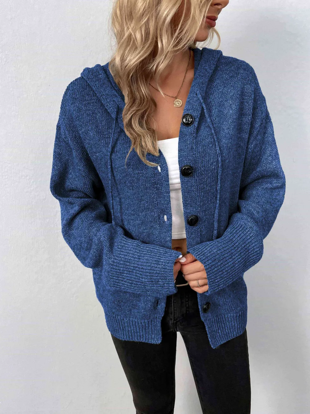 Hooded Button Front Sweater