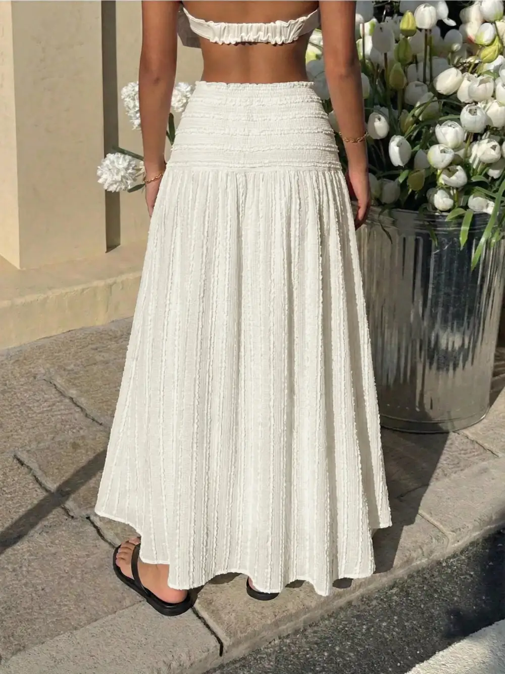 Textured Flared Midi So Skirt