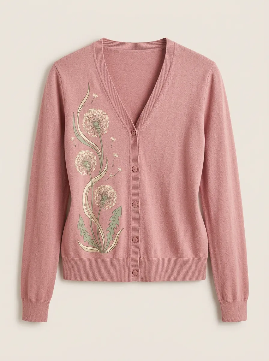Women's V-Neck Embroidered Floral-Motif Cardigan