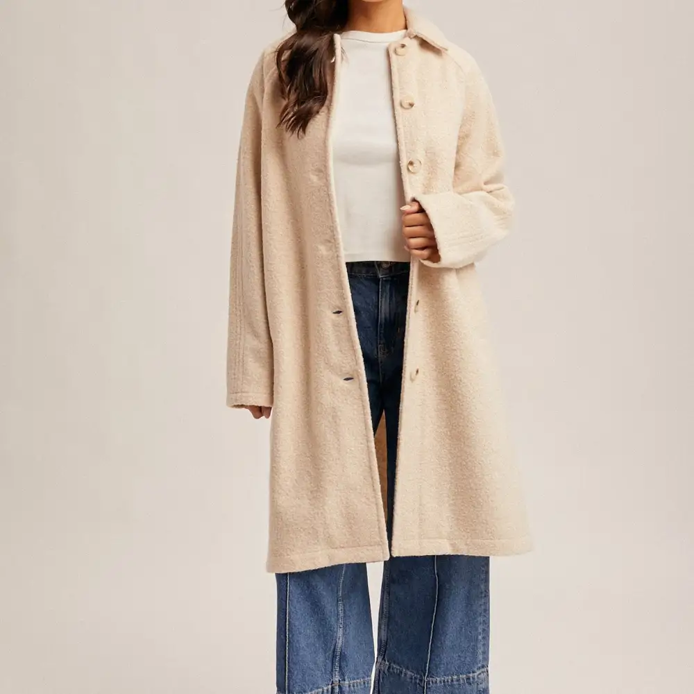 Button Down Textured Polyester Knit Coat