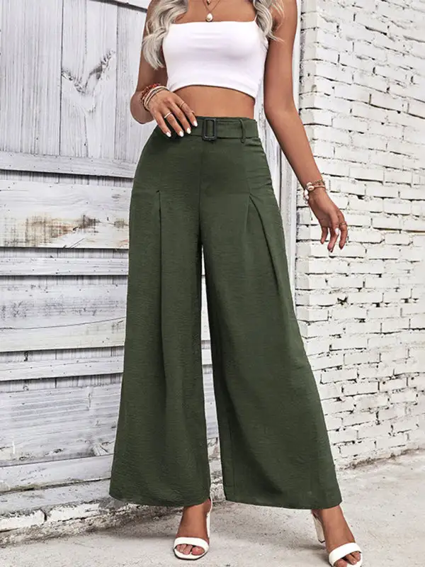 High Waist Wide Leg Pants Belt